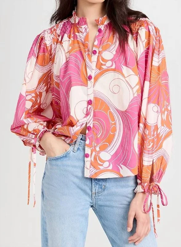 Louisa Top In Pink Deco Versatile Wardrobe Essentials