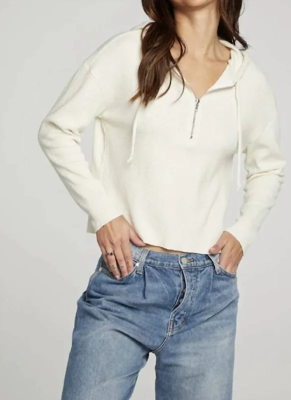 Ls Semi Cropped Zip Front Hoodie In Cream Hot Trends