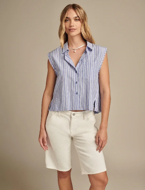 Lucky Brand Women's Bubble Hem Sleeveless Buttondown Summer Deals