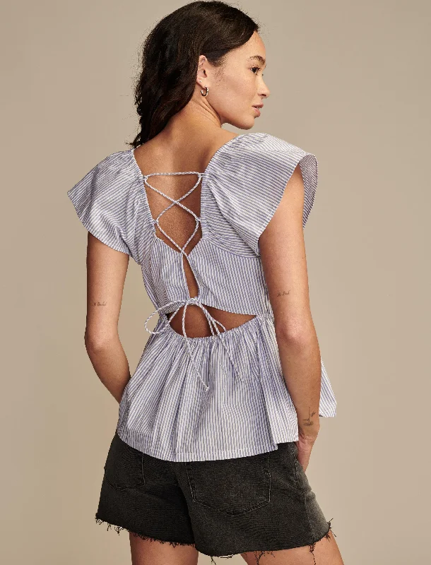 Lucky Brand Women's Puff Sleeve Baby Doll Laced Back Shirt Special Offers, Don't Miss