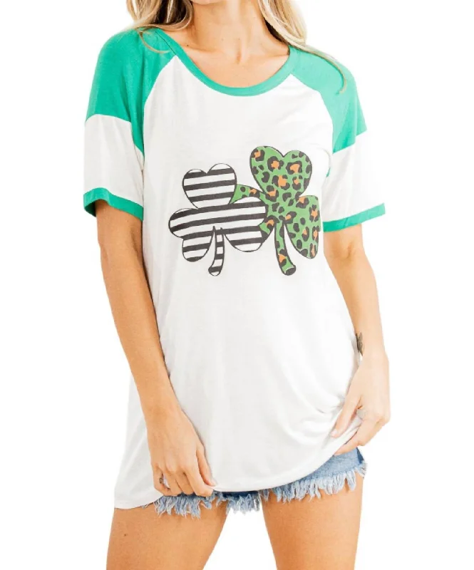 Lucky Clover Tee In White Budget Friendly Fashion