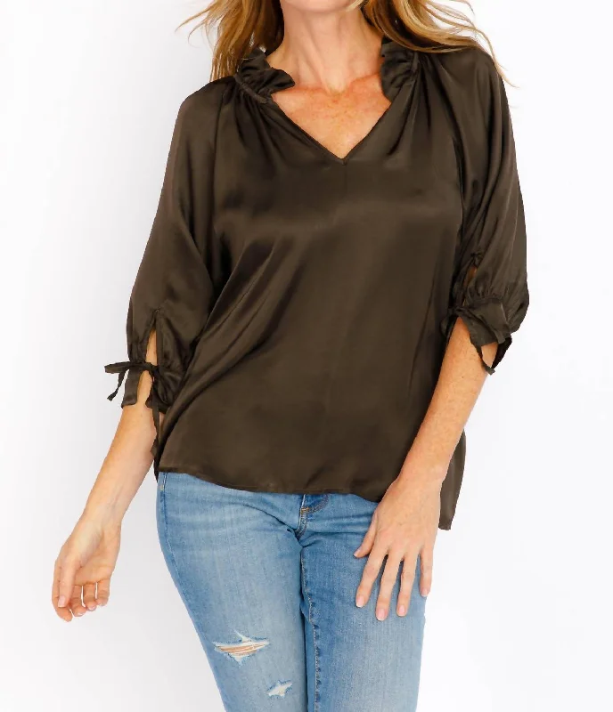 Luisa Italian Satin Blouse In Chocolate Buy More, Save More