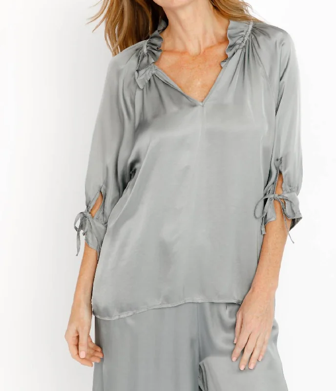 Luisa Italian Satin Blouse In Platinum Flash Sale Starts