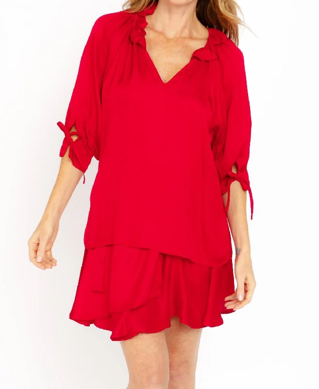 Luisa Italian Satin Blouse In Red New Styles Just In