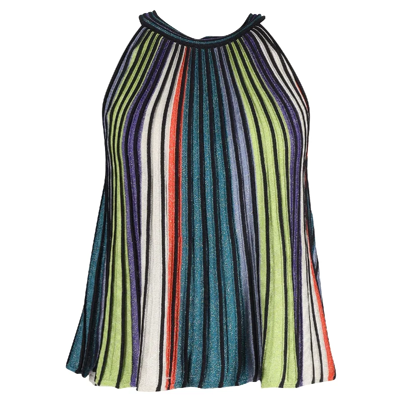 M Missoni Knit Detail Pleated Sleeveless Top in  Multicolor Striped Lurex Trendy Threads