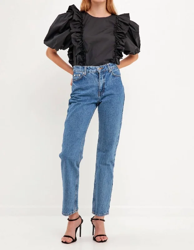 Maisy Double Ruffle Fun Poplin Blouse In Black From Casual To Classy