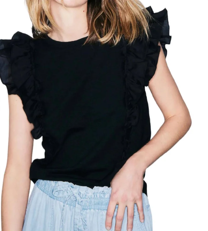 Marbella Ruffle Sleeve Top In Black Fashion Essentials