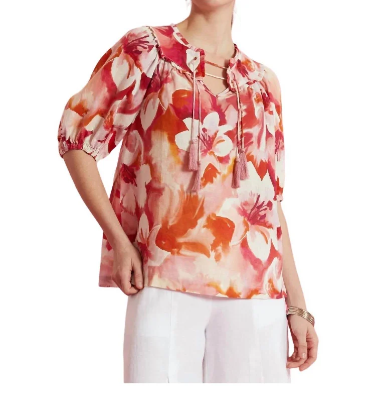 Margarita Painterly Floral Top In Multi Essentials On Sale