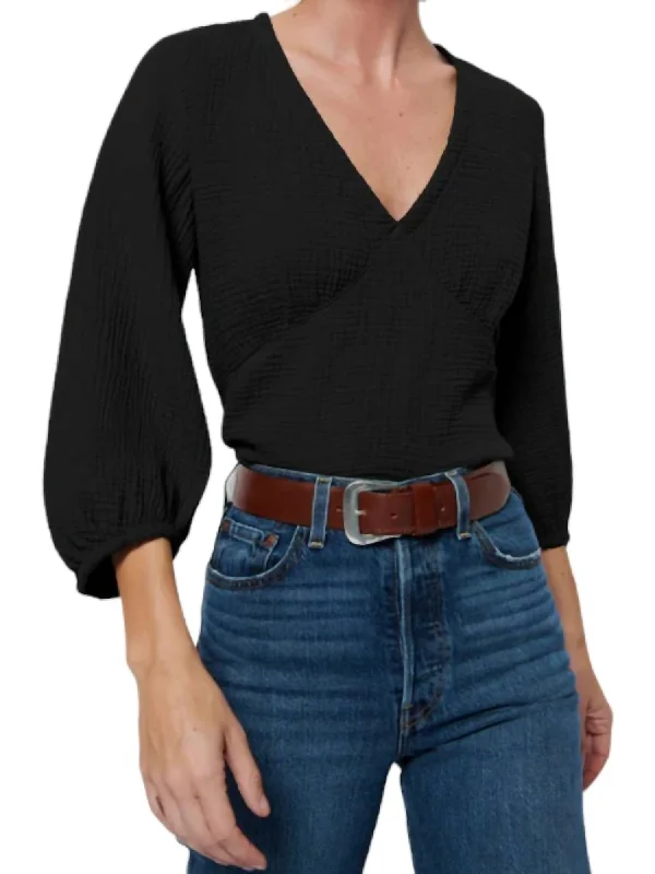 Maribeth Balloon Top In Black Elegant Clothing