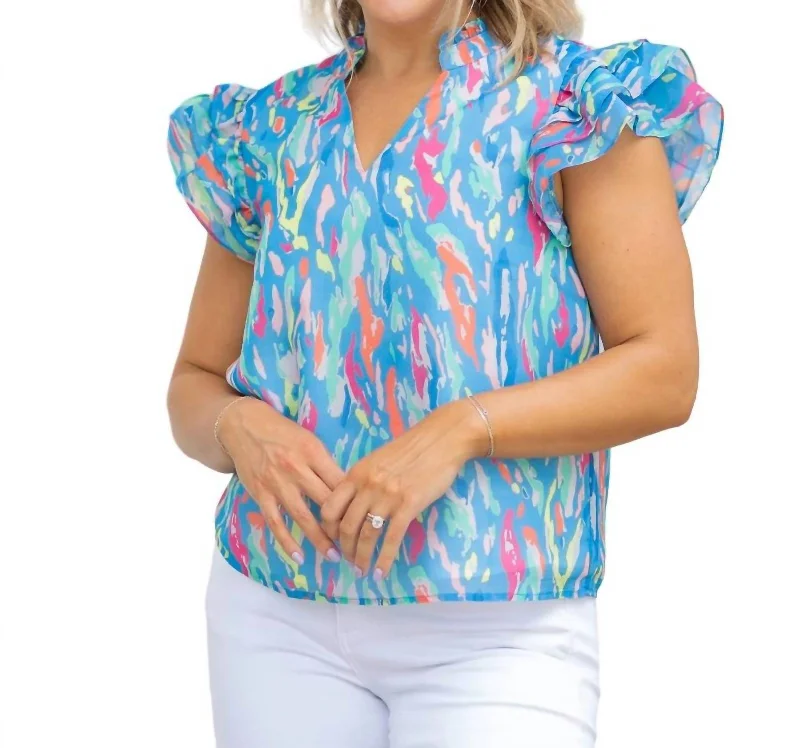 Marley Top In Tiger Tail Multi Blue Elegant Ensemble