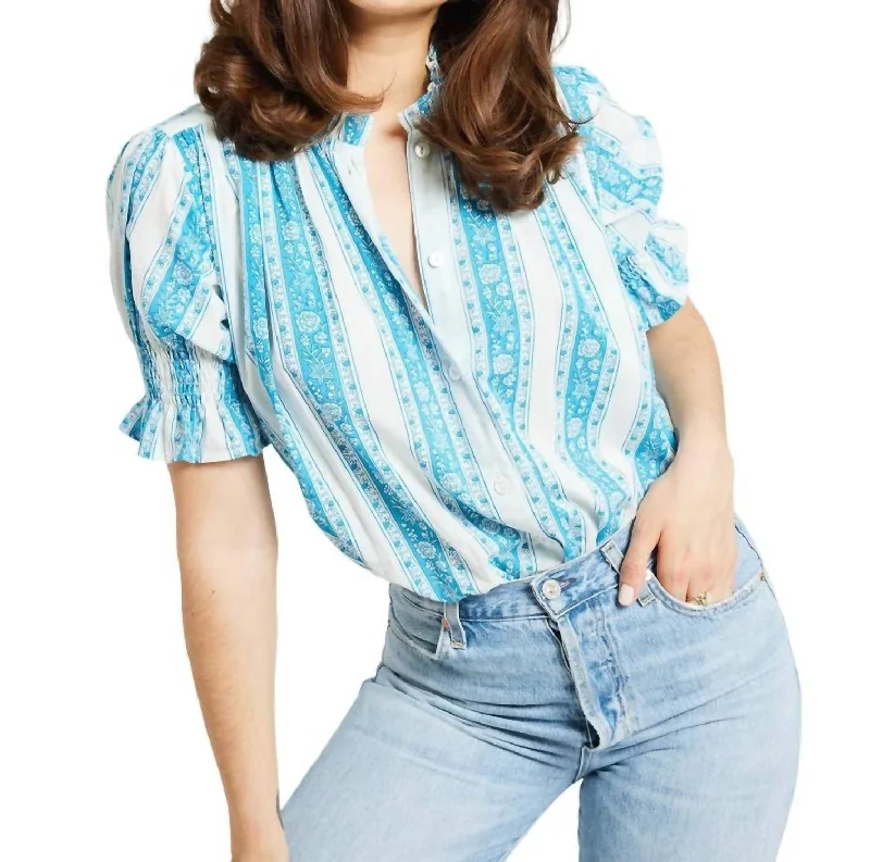 Marnie Top In Aqua Jaipur Stripe Flash Sale Fever