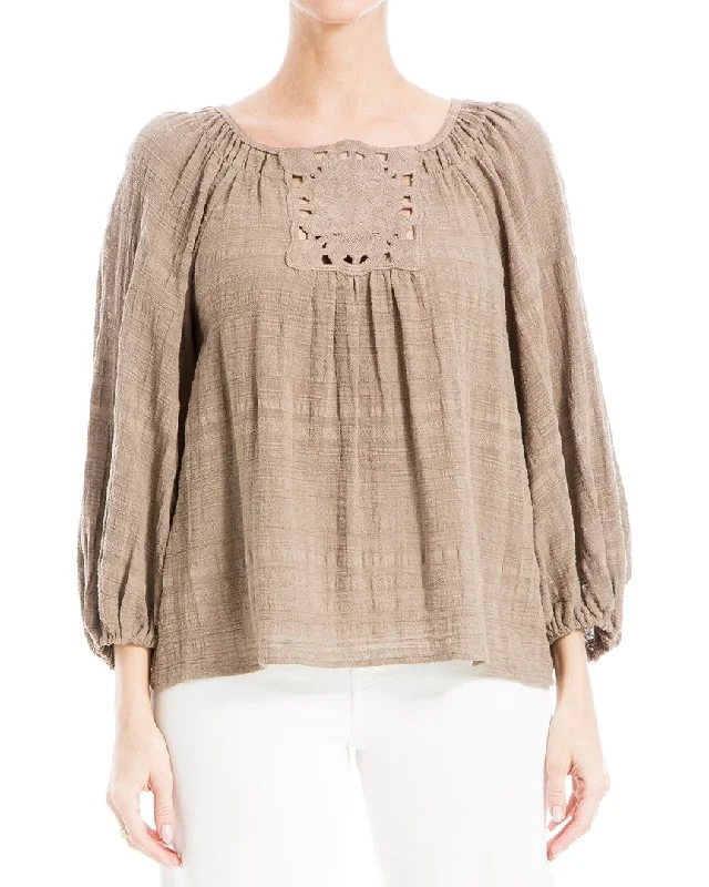 Max Studio 3/4-Sleeve Crochet Neck Top New Season Fashion Preview Sale