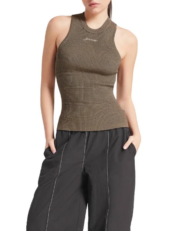 Melange Knit Sleeveless Top In Safari Chic And Trendy