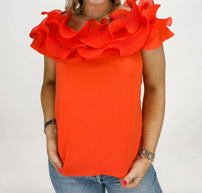 Meredith Ruffle Top In Coral Elegant Attire