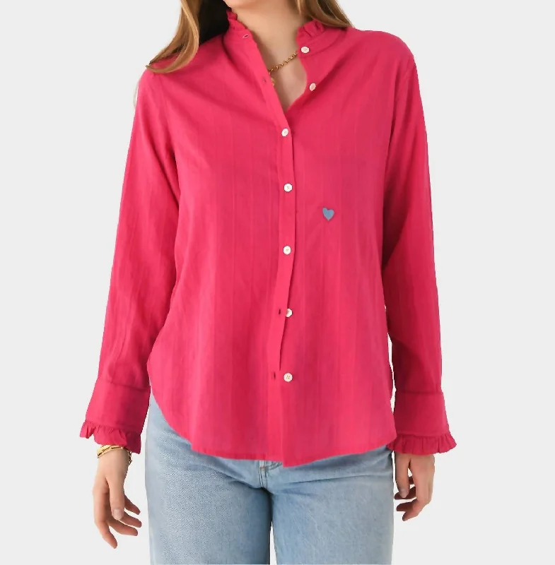 Mia Ruffle Cotton Shirt In Berry Pink Flash Deals