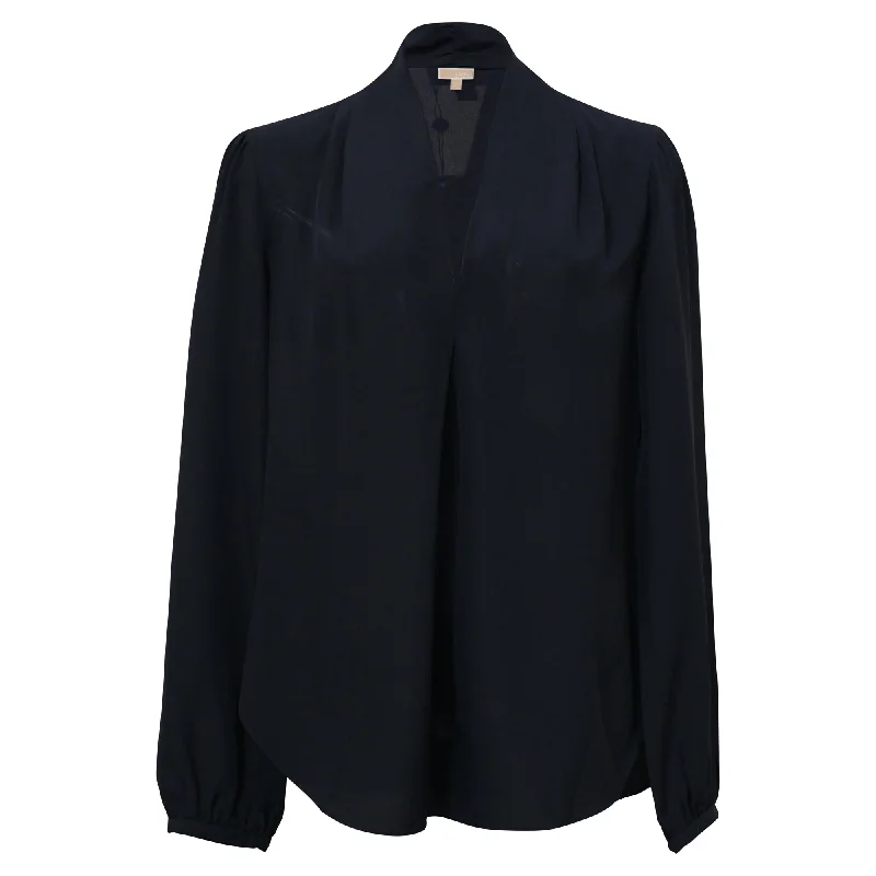 Michael Michael Kors  V-Neck Blouse in Navy Blue Silk Sale Event, Prices Rock