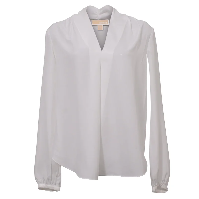 Michael Michael Kors  V-Neck Blouse in White Silk Trendy New Clothes