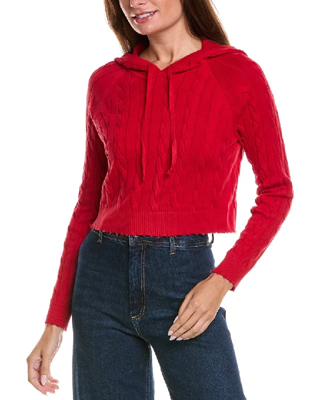 Minnie Rose Cropped Frayed Cable Cashmere-Blend Hoodie Fashion Forward Outfits