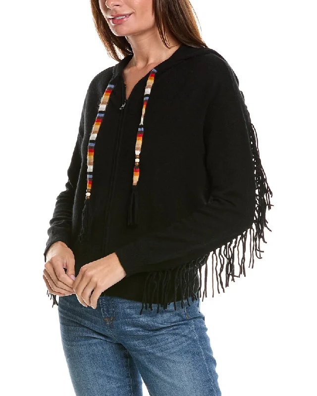 Minnie Rose Zip Fringed Cashmere Hoodie Comfortable Clothes