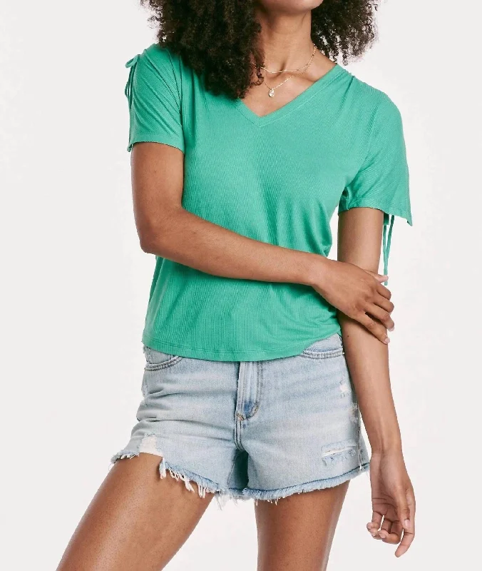 Minnie Shirred Short Shoulder Top In Garden Green Limited Styles