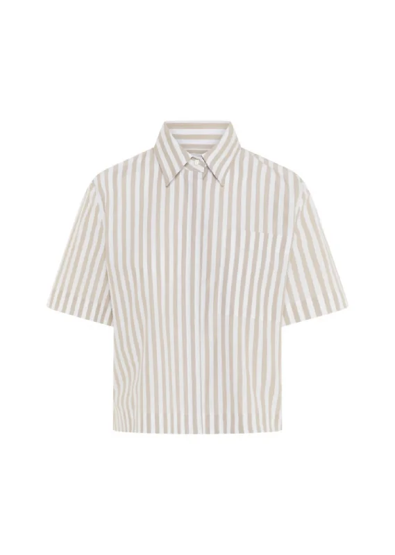 Miranda Blouse In White With Beige Stripes Flash Sales