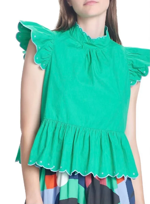 Misty Embroidered Top In Green Effortless Comfort