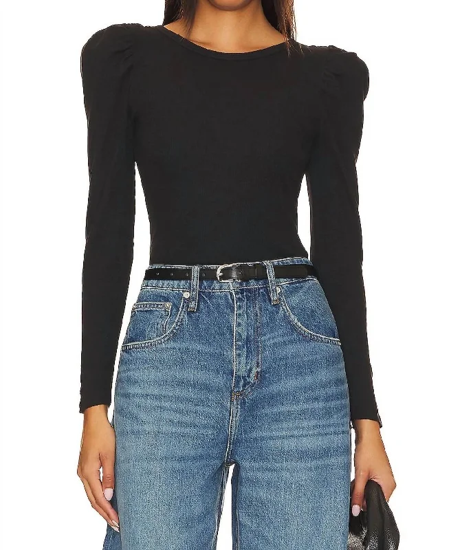 Molly Ribbed Long Sleeve Tee In Jet Black Flash Sale, Don't Miss