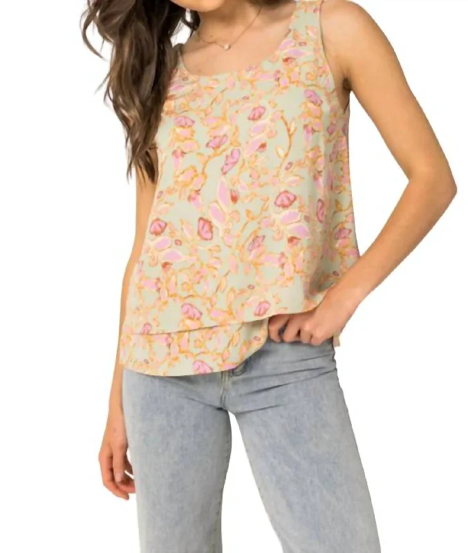 Morgan Top In Sage/pink Floral Break Fashion Norms