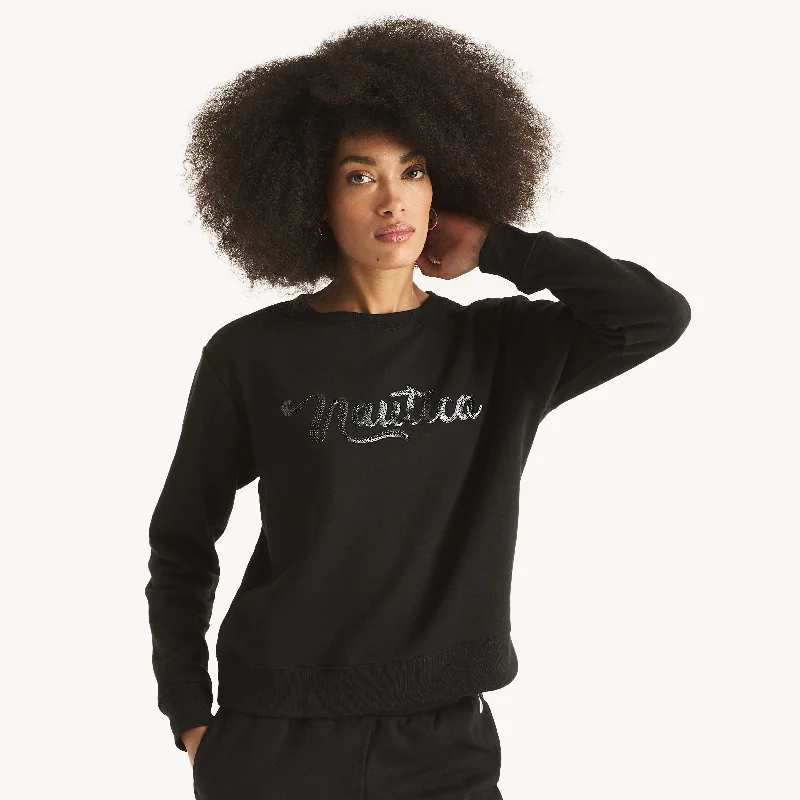 Nautica Womens Sequin Logo Sweatshirt Eclectic Style Wardrobe