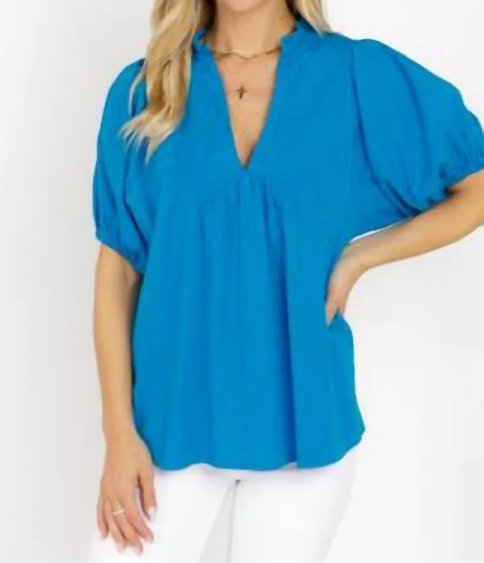 Nazim Statement Sleeve Blouse In Imperial Blue Hot Deals