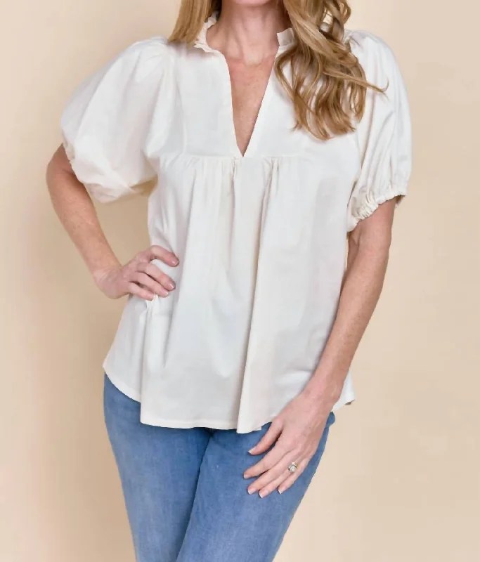 Nazim Statement Sleeve Blouse In White Everyday Basics