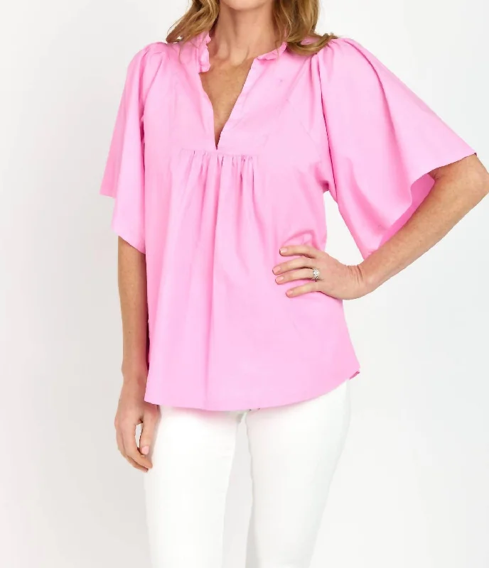 Noelia Flutter Sleeve Blouse In Petal Pink Don't Miss Out