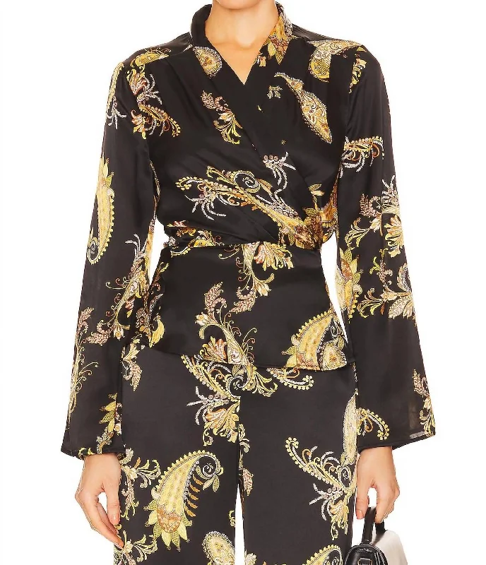 Olive Wrap Blouse In Black Multi Paisley Get The Latest Trends