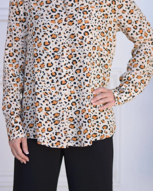 Olivine Leopard Blouse In Beige Leopard Vintage Retro Party Wear