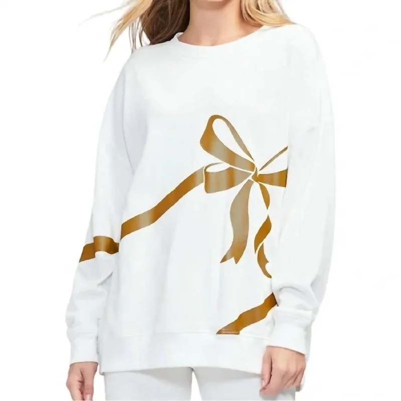 Open Me First Bow Sweatshirt In Cream End Of Month Blowout