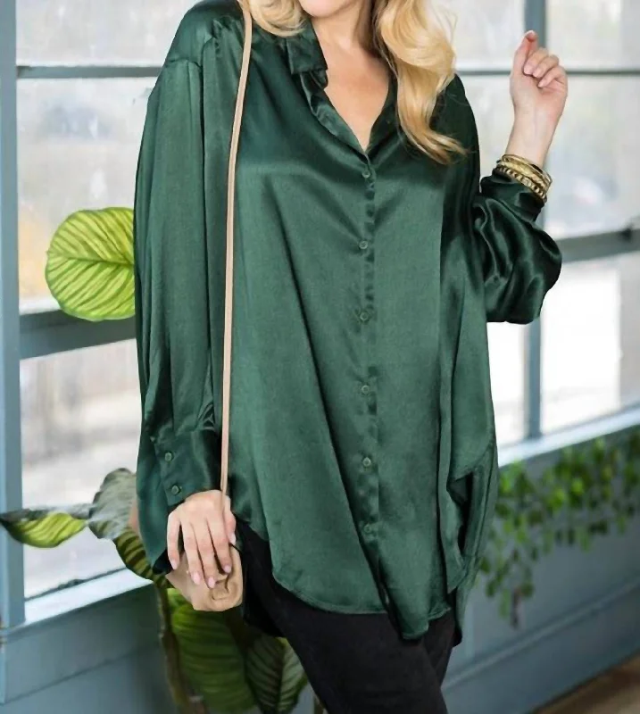 Oversize Satin Button Up In Green Versatile Wardrobe Essentials