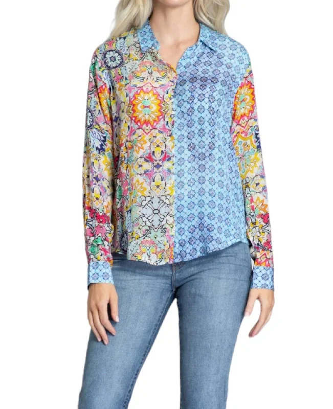 Painted Tile Shirt In Multi-Colored Classic Women's Fashion