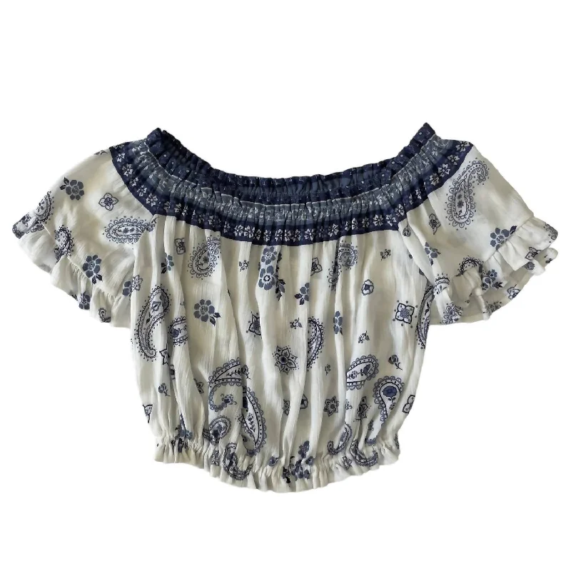 Paisley Crop Top In Blue/white Trend Setting Threads