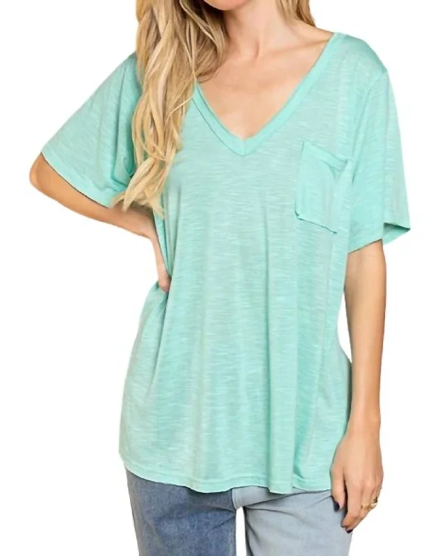 Paradise V Neck Slub Tee In Mint Wardrobe Refresh