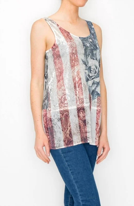 Patriot Sequin Tank With Chiffon Layer In Multi Evening Looks