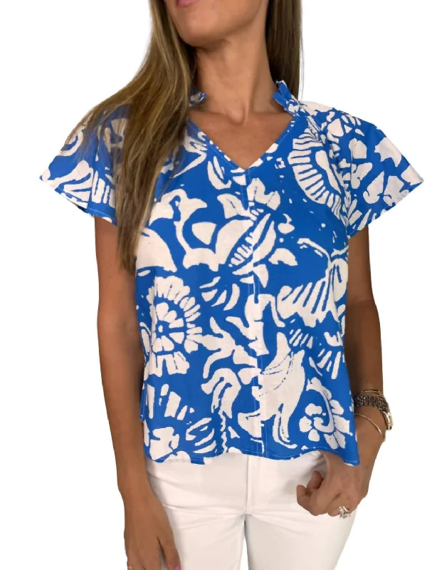 Patty Batik Top In Blue Floral Trendy Styles