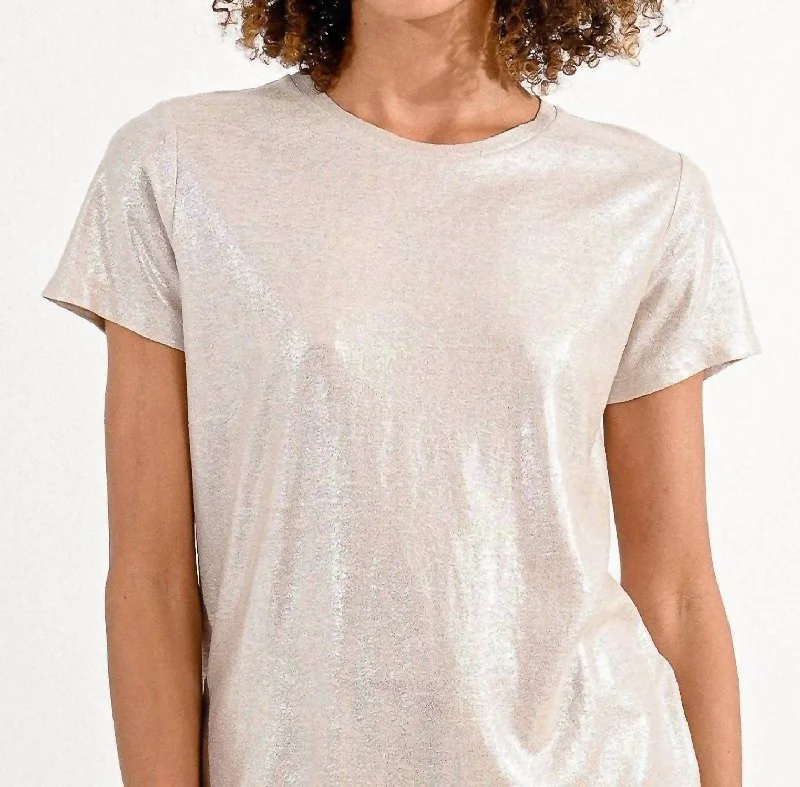 Pearly Crewneck Top In Beige Relaxed Style