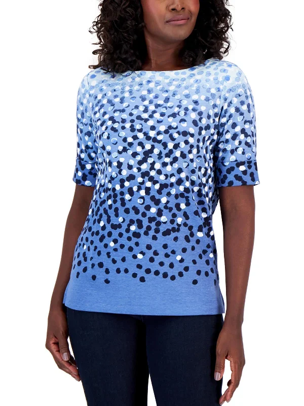 Petites Womens Ombre Dots Pullover Top Vibrant Prints