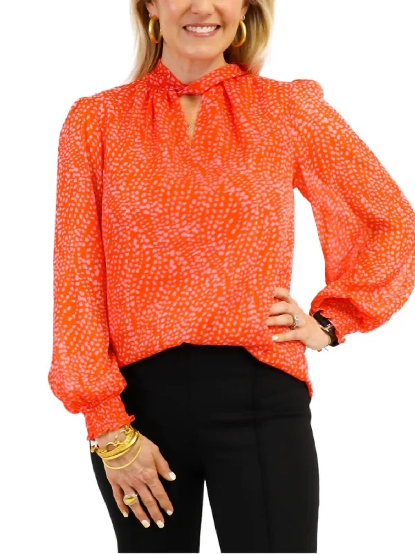 Pink Dot Blouse In Orange/pink Dot Chic & Cozy Apparel