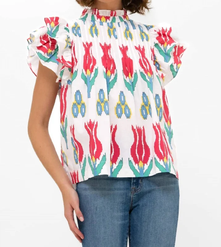 Pintuck Top In Sumba Red Stylish Savings