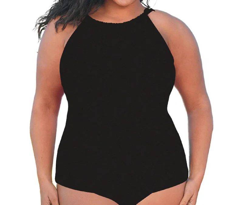 Plus Size High Neck Tankini Top In Black Versatile Outfits