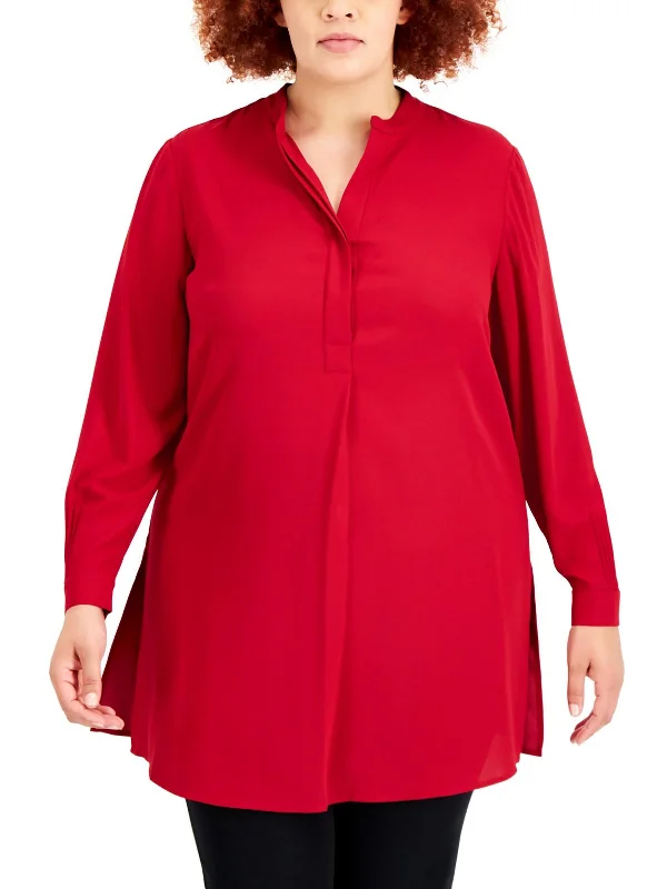 Plus Womens Button Collar Long Blouse Budget Saver