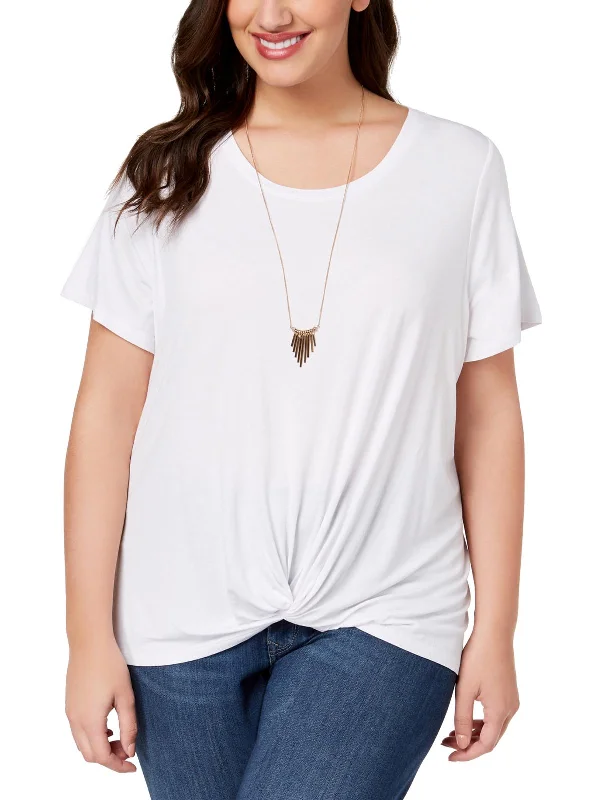 Plus Womens Knot-Front Casual T-Shirt Sophisticated Fashion