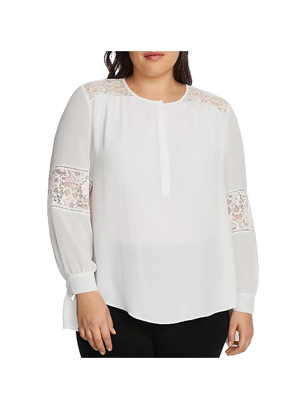 Plus Womens Lace Crewneck Blouse Travel Essentials