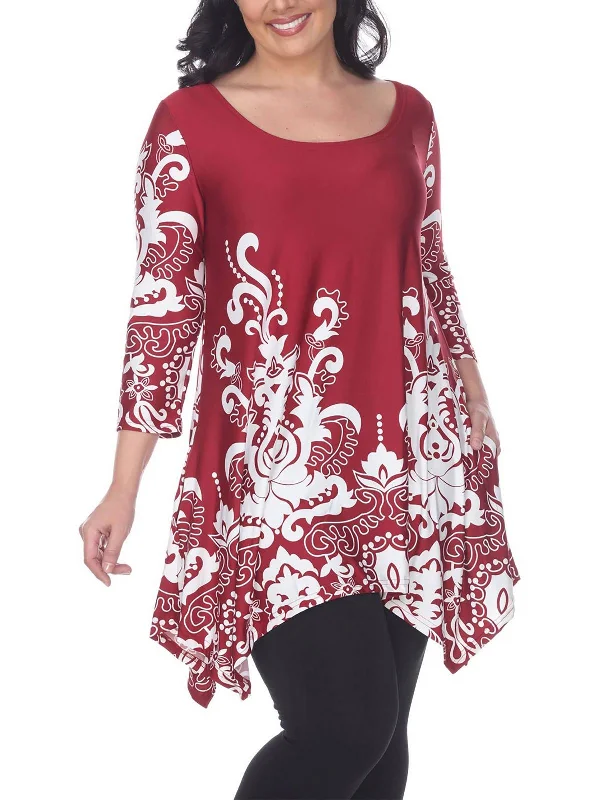 Plus Womens Printed Drapey Tunic Top Hollywood Glam Award - Show Style